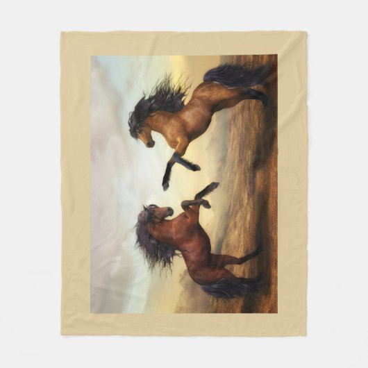 野生の馬のペア フリースブランケット (正面)