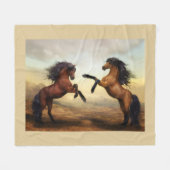 野生の馬のペア フリースブランケット (正面(横))