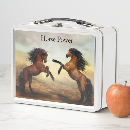 野生の馬のペア メタルランチボックス (インサイチュ)