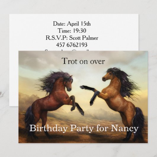 野生の馬のペア 招待状 (正面/裏面)