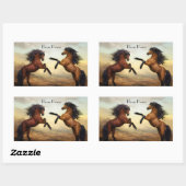 野生の馬のペア 長方形シール (シート)