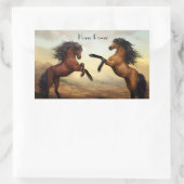 野生の馬のペア 長方形シール (バッグ)