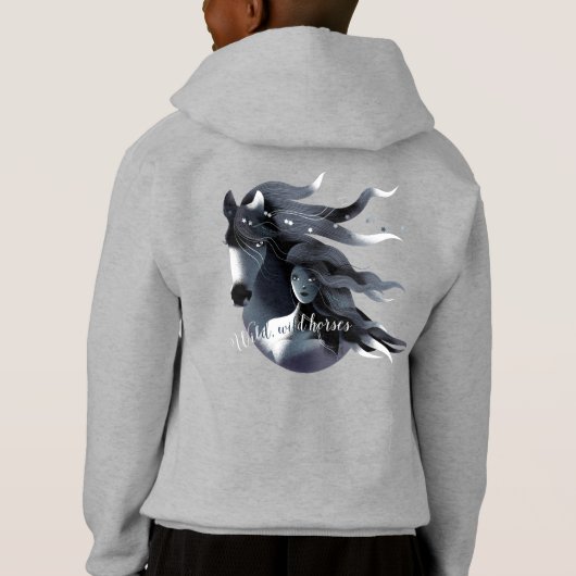 野生の馬の子供のフード付きスウェットシャツ (裏面)