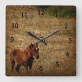 野生の馬の時計 スクエア壁時計 (正面)