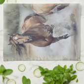 野生の馬の水色 キッチンタオル (折り畳み)