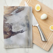 野生の馬の水色 キッチンタオル (四つ折り)