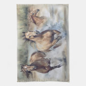 野生の馬の水色 キッチンタオル (縦)