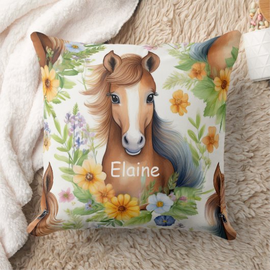 野生の馬の流れるマネ黄色のフローラ緑 クッション (ブランケット)