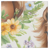 野生の馬の流れるマネ黄色のフローラ緑 ファブリック (クローズアップ)