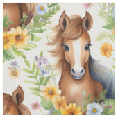 野生の馬の流れるマネ黄色のフローラ緑 ファブリック (見本)