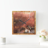 野生の馬の砂漠嵐 スクエア壁時計 (ホーム)