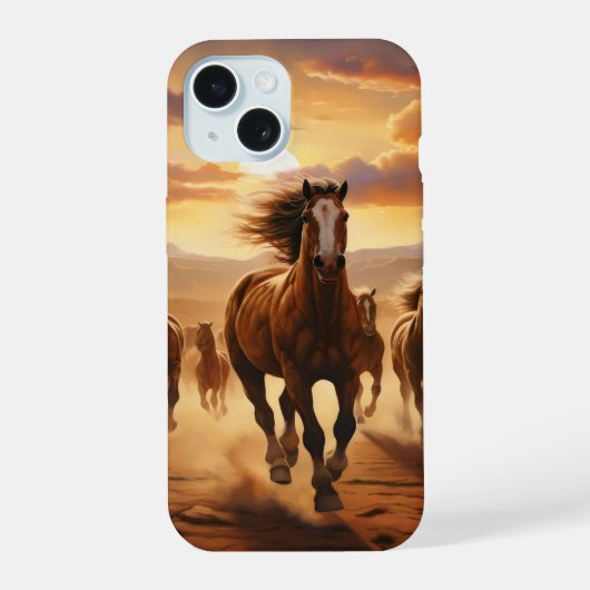 野生の馬の砂漠 iPhone 15ケース (裏面)