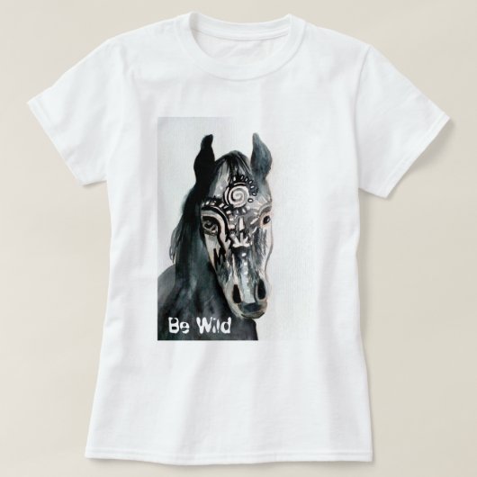 野生の馬の絵画の女性の基本的なTシャツがあって下さい Tシャツ (デザイン正面)