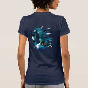 野生の馬の青い女性のTシャツ Tシャツ