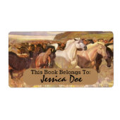 野生の馬の馬走の芸術個人蔵書票ラベル ラベル (正面)