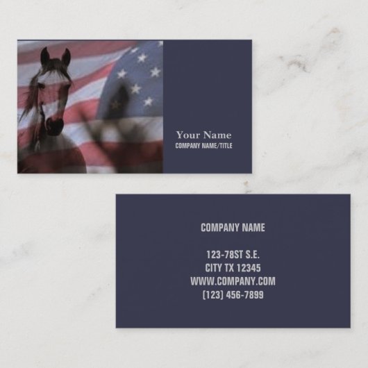 野生の馬を持つアメリカ国旗 名刺 (正面/裏面)