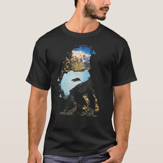 野生の馬ムスタンウマ科のダブルエクスポージャー野生生物 Tシャツ (正面)