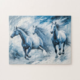 野生の馬走の波 ジグソーパズル