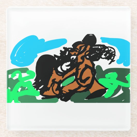 野生の馬  ガラスコースター (正面)
