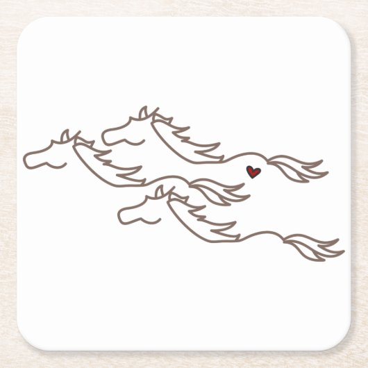 野生の馬 スクエアペーパーコースター (正面)