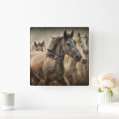 野生の馬 スクエア壁時計 (ホーム)