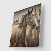 野生の馬 スクエア壁時計 (傾斜)