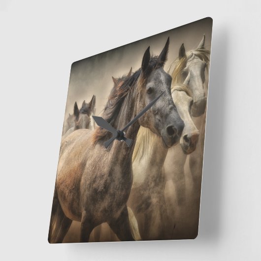 野生の馬 スクエア壁時計 (傾斜)