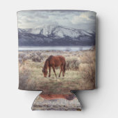 野生の馬:ネバダの冬の風景。 缶クーラー (裏面)