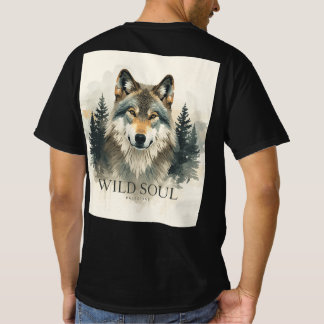 野生の魂の狼 水彩 森 アート Tシャツ