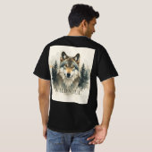 野生の魂の狼 水彩 森 アート Tシャツ (裏面フル)