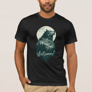 野生の魂 狼 森林 月 Tシャツ