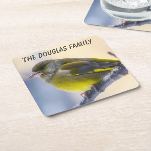 野生の鳥を閉じる スクエアペーパーコースター (アングル)