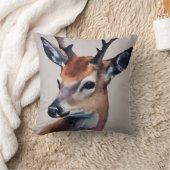 野生の鹿ポートレート水絵画色の鹿 クッション (ブランケット)