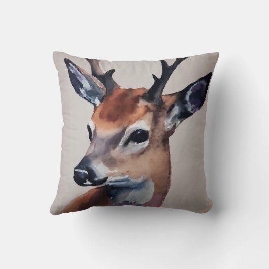 野生の鹿ポートレート水絵画色の鹿 クッション (裏面)