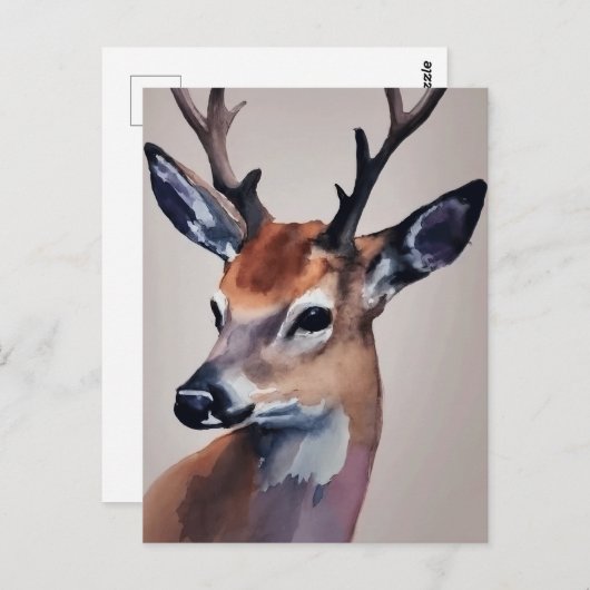 野生の鹿ポートレート水絵画色の鹿 ポストカード (正面/裏面)