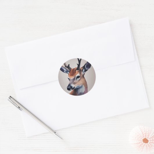 野生の鹿ポートレート水絵画色の鹿 ラウンドシール (封筒)