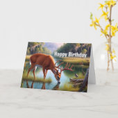 野生の鹿 誕生日おめでとう 男性用グリーティングカード カード (黄色い花)