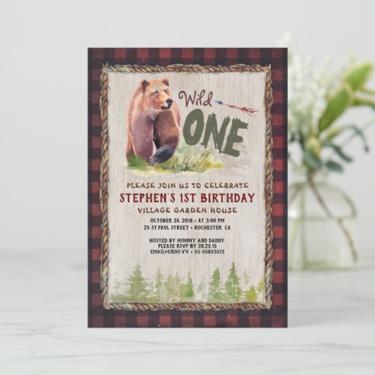 野生の1つのくまの樵の冒険の誕生会 招待状 (スタンド正面)