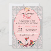 野生の1つのキツネの花及びレースの誕生日 招待状 (正面)