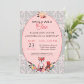 野生の1つのキツネの花及びレースの誕生日 招待状 (スタンド正面)