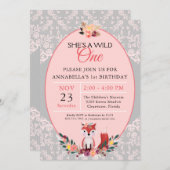 野生の1つのキツネの花及びレースの誕生日 招待状 (正面/裏面)