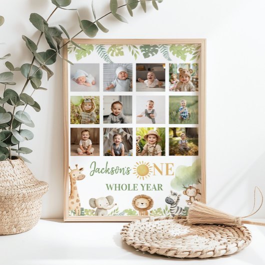 野生の1つのサファリ動物の最初の年の写真マイルストーン ポスター