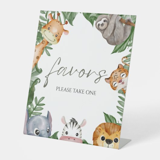 野生の1つのサファリ動物の赤ちゃんシャワーの好意 台座サイン (正面)