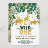 野生の1つのジャングルサファリ動物の誕生会 招待状 (正面/裏面)