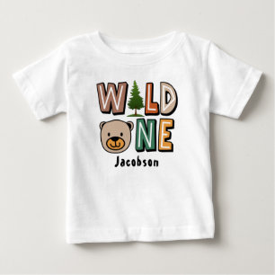 野生の1つのジャングル動物の1歳の誕生日 ベビーTシャツ