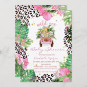 野生の1つのジャングル動物葉の赤ちゃんシャワー 招待状 (正面/裏面)