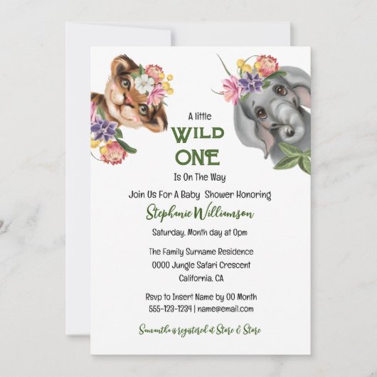野生の1つの可愛いサファリフローラのジャングル動物の動物園 招待状 (正面)