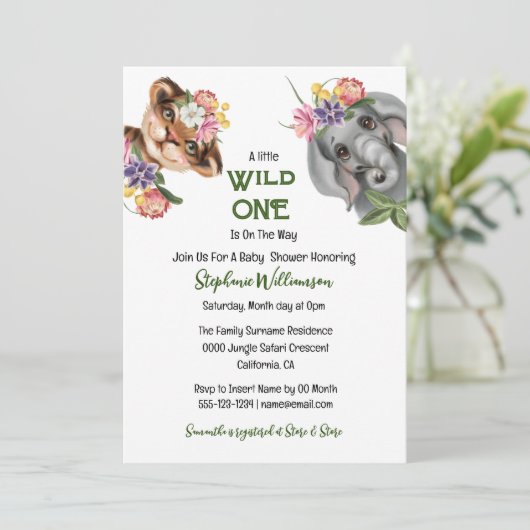 野生の1つの可愛いサファリフローラのジャングル動物の動物園 招待状 (スタンド正面)