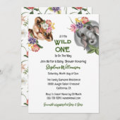 野生の1つの可愛いサファリフローラのジャングル動物の動物園 招待状 (正面/裏面)