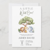 野生の1つの可愛いジャングルサファリベイビーシャワー 招待状 (正面)